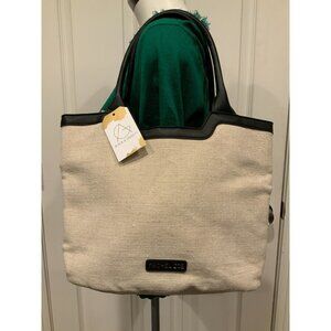 Rachel Zoe Khaki Tan Natural Capri Tote Black Leather Straps